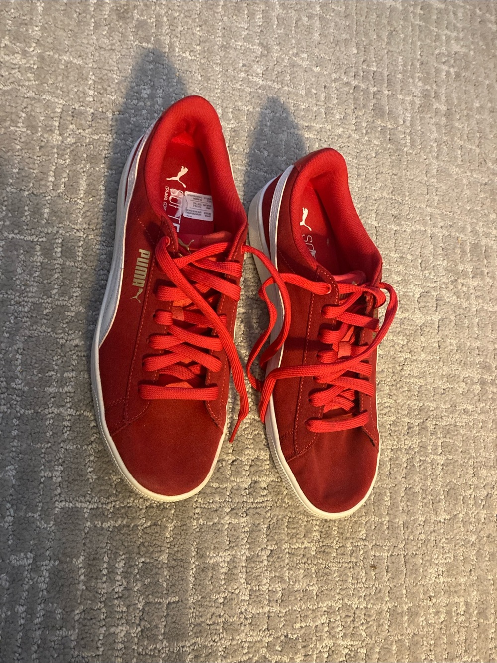 Puma Women's Red Suede Low-Top Sneakers with White Sole size 10